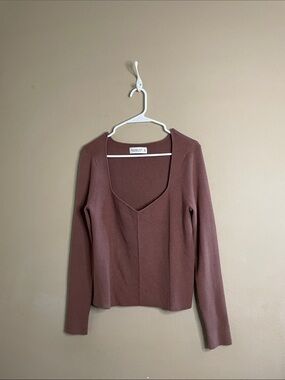 Abercrombie & Fitch Mauve Ribbed Long-Sleeve Square Neck Top SZ XL